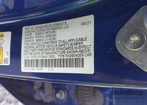 2021 Honda Accord Sport z USA, uszkodzony, nr VIN 1HGCV1F33MA112606